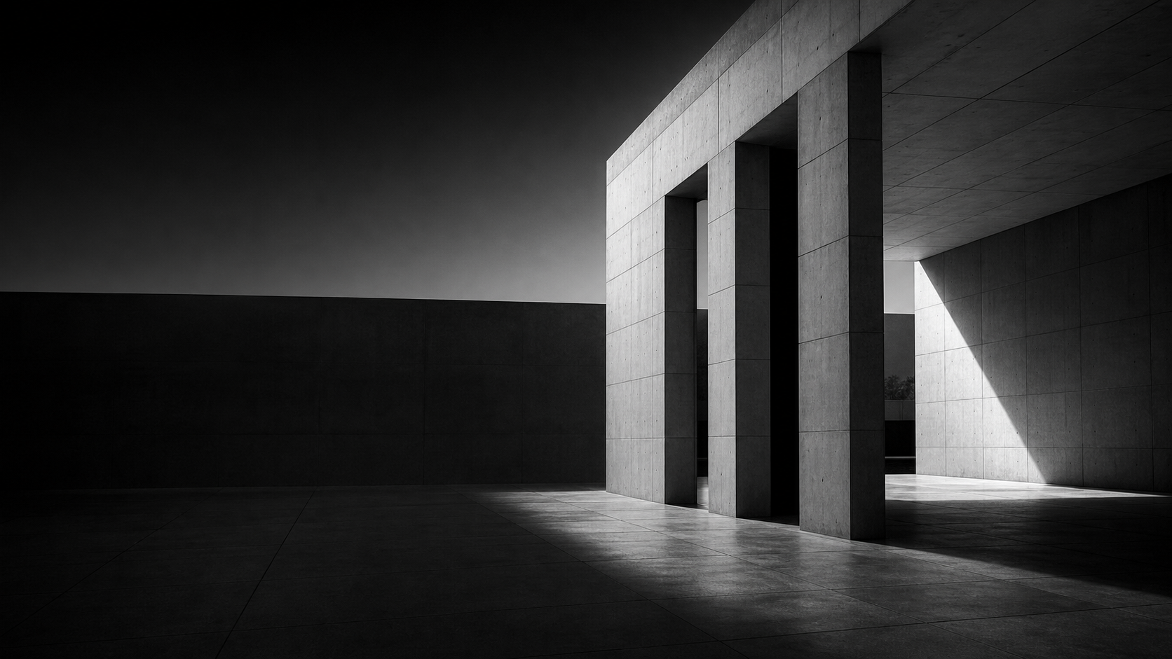 Monochrome architectural concrete structure